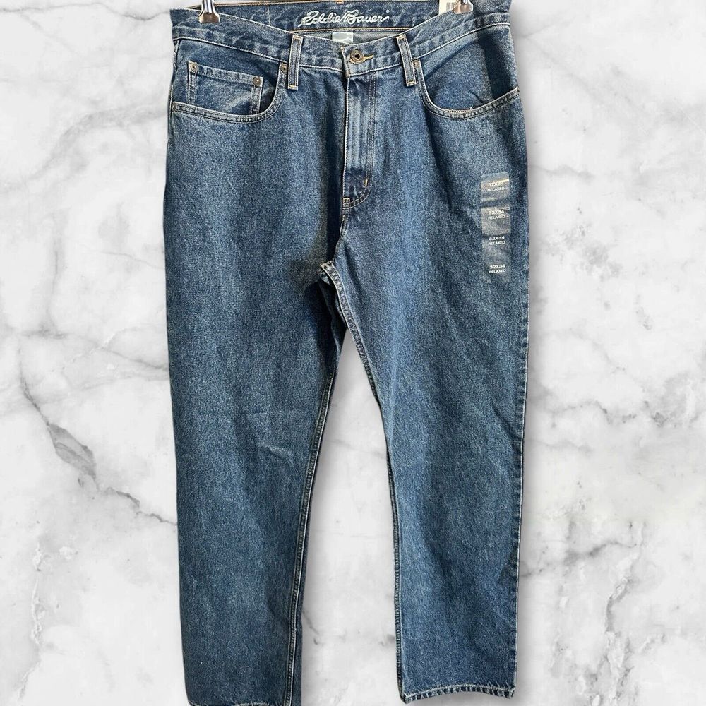 Eddie Bauer Essential Relaxed Fit Denim Blue Jeans Mens Sizeโ 32x34 (34x33.5)